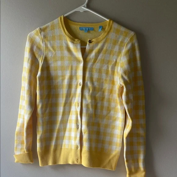 Draper James Yellow Plaid Women's Cardigan - Picture 2 of 4